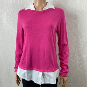 Pull rose à empiècement chemisier blanc New Collection