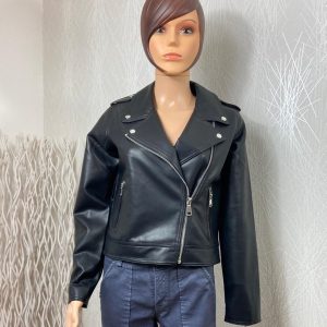 Veste en cuir synthétique style perfecto motard modèle Byacomy Biker Jacket B.Young