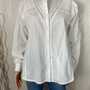 Chemisier blanc broderies coton manches longues coupe droite Peppercorn