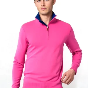 MEN'S 100% CASHMERE 2-TONE 1/4 ZIP MOCK NECK. 21003/53MLBIC