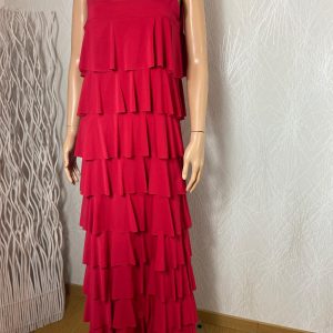 Robe longue rouge bretelles volants Edmond Boublil