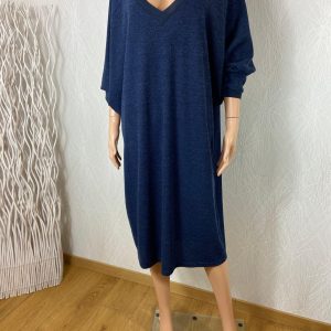 Robe échancrée bleu marine manches chauve-souris grande taille Edmond Boublil