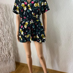 Combi-short noir style cache coeur fleurs multicolores Sweed Paris