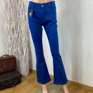 Jeans coton bleu stretch flare taille haute Chic Bonbon