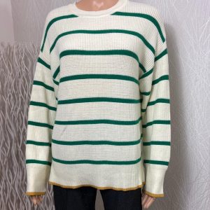 Pull rayé blanc vert coupe ample bords côtelés Bymilo Stripe Jumper B.Young