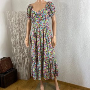 Robe coton midi doublée fleurie dentelle manches courtes modèle Ada Derhy