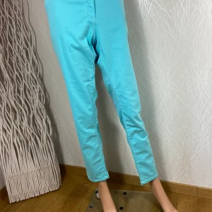 Pantalon coton coupe droite bleu turquoise Ananke