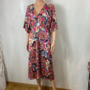 Robe multicolore longue fluide manches courtes cache coeur Le Singe de Julie