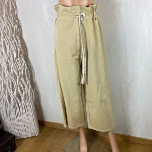 Jeans femme coton beige 7/8 taille haute jambes larges Dixie