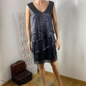 Robe noire argentée de fêtes sans manches volants Bréal