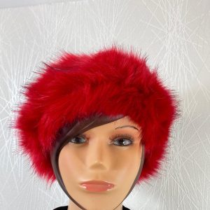 Bandeau tour de tête en fourrure synthétique rouge
