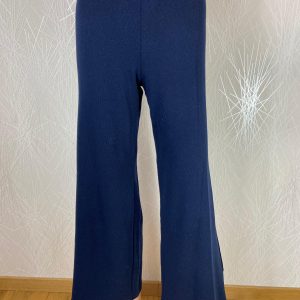 Pantalon fluide élastique tissu jersey bleu marine jambes larges Le singe de Julie