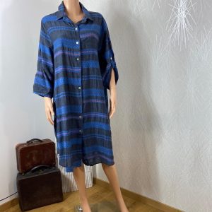 Robe chemise longue bleue avec laine manches retroussables Made In Italy