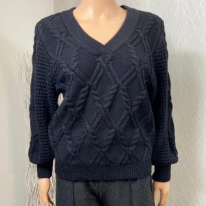 Pull noir col V bords côtelés Ihandosa Ls ICHI