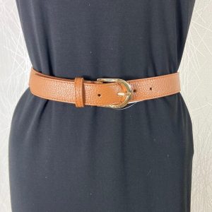 Ceinture cuir brun boucle dorée Articles de Paris