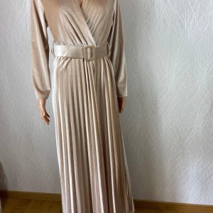 Robe longue plissée velours lisse style cache coeur Made In Italy