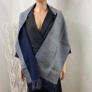 Écharpe chaude laine cachemire réversible gris ou bleu marine