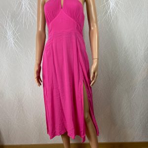 Robe rose midi fendue sans manche dos nu smocks goutte d'eau Louche London