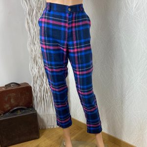 Pantalon à carreaux feutrine coton taille haute élastique Margot