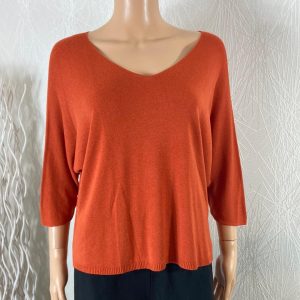 Pull femme mailles fines col V manches 3/4 coupe ample Articles de Paris