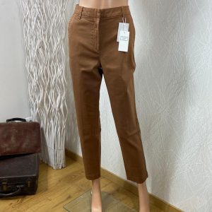 Pantalon coton enduit brun caramel taille haute coupe droite C’est Beau la Vie
