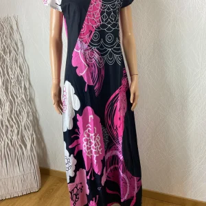 Robe coton longue noire et rose manches courtes Aller Simplement