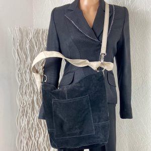 Sac à main avec bandoulière daim et cuir noir Charlay Stone