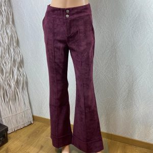 Pantalon violet en velours côtelé taille mi-haute flare pattes d’éléphant Osa