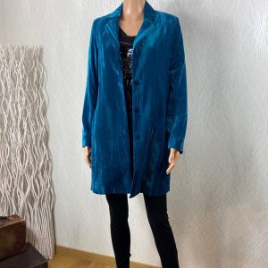 Veste longue femme velours satiné bleu pétrole Surkana