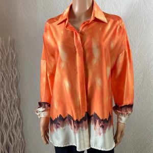 Chemise satinée asymétrique bariolé orange  Terra Di Siena