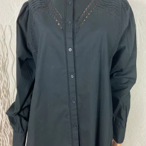 Chemisier noir broderies manches longues coton Peppercorn