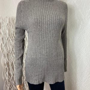 Pull gris taupe long col cheminée près du corps Cloal
