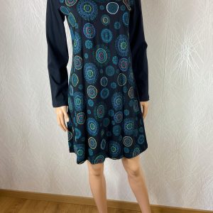 Robe noire en coton à motifs géométriques manches longues Aller Simplement