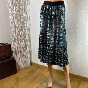 Jupe midi velours lisse gris anthracite taille élastique coupe droite effet satin An’ge