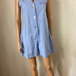 Combishort bleu sans manches boutonné coupe droite Tese