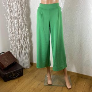 Pantalon femme vert 7/8 jambes larges taille haute élastique Ihkate Wide Ichi