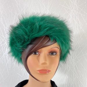 Bandeau tour de tête vert en fourrure synthétique