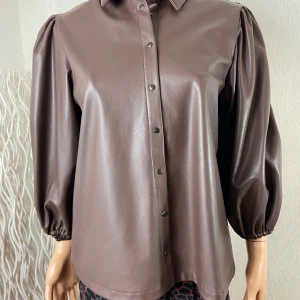 Chemise marron effet enduit manches 3/4 élastique Kaffe