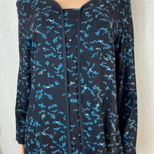 Blouse noire à motifs bleus manches longues La Fiancée du Mékong