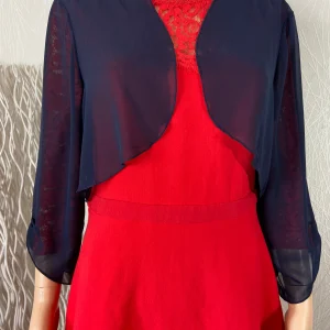 Boléro bleu marine en voile transparent manches longues strass Lyman