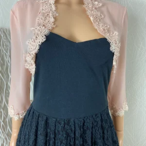 Boléro en voile rose broderie perles manches 3/4 Ashwi Paris
