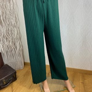 Pantalon vert coupe ample fluide taille haute Acelit