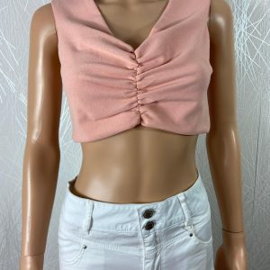 Haut rose crop top sans manches jeu de plis Vera & Lucy