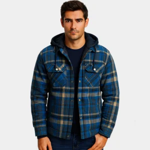 Riche | Veste Homme Coton Matelassée à Capuche Motif Carreaux – Essentiel Quotidien Raffiné