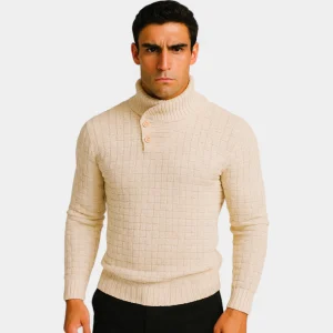 Riche | Col roulé homme coton - Coupe slim détail bouton