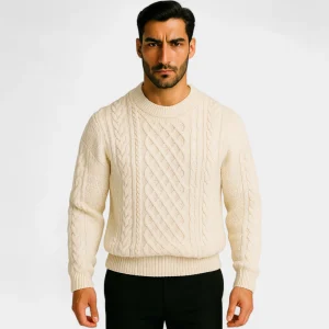 Riche | Pull homme maille coton - Torsades coupe ample