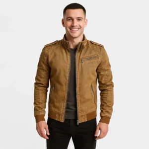 Riche | Veste homme en cuir col montant – finition mate, raffinée, silhouette quotidienne