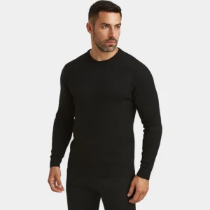 Riche | Pull homme maille coton slim fit – col rond motif torsadé