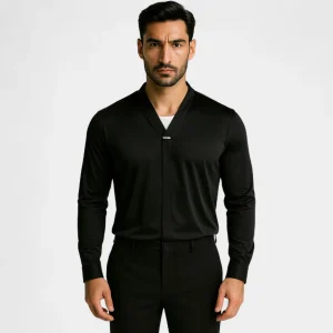 Riche | Chemise col V homme coton mélangé – coupe minimaliste infroissable