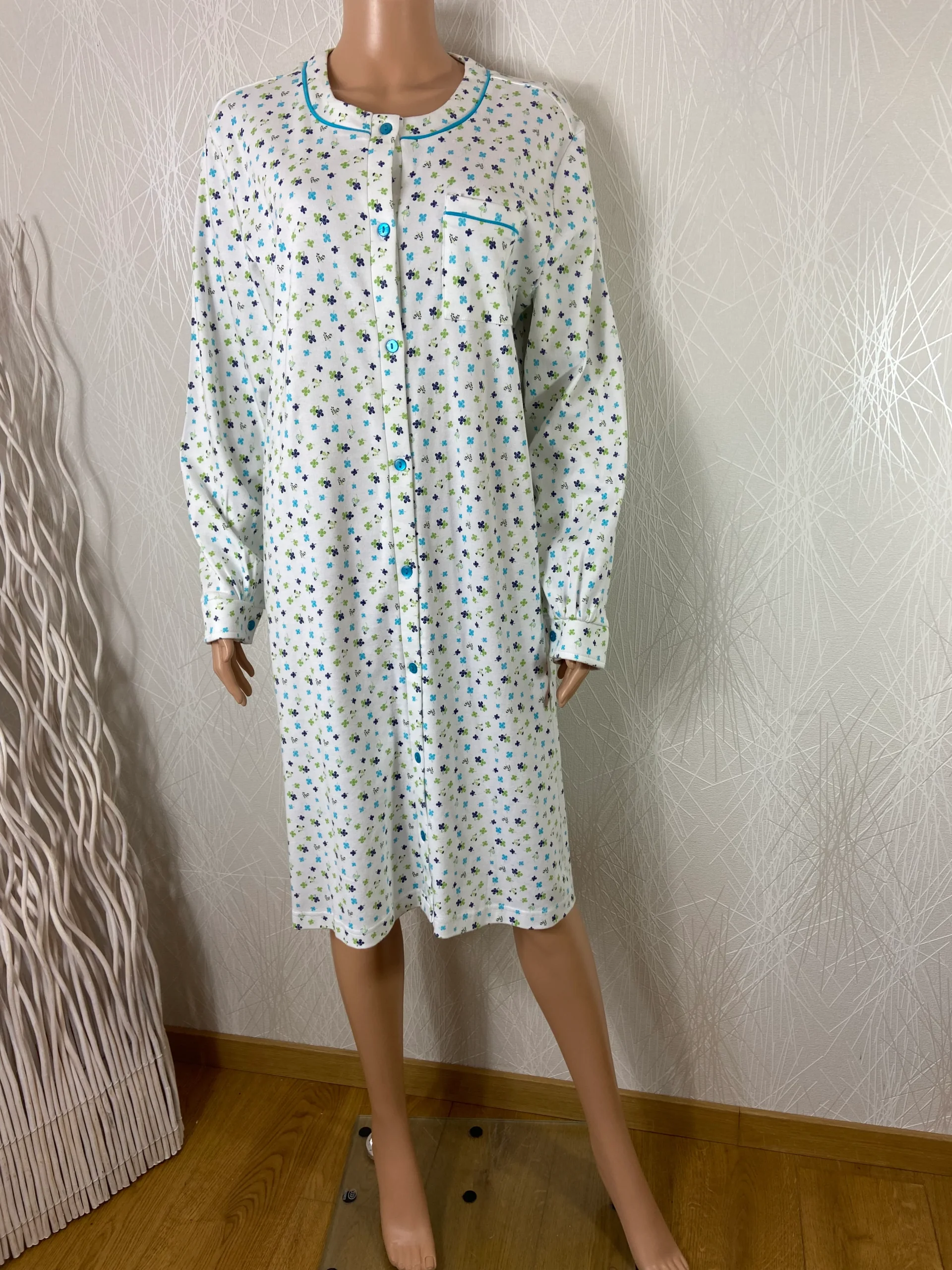 Nuisette coton manches longues motif fleuri Jet Tricotage Toulousain